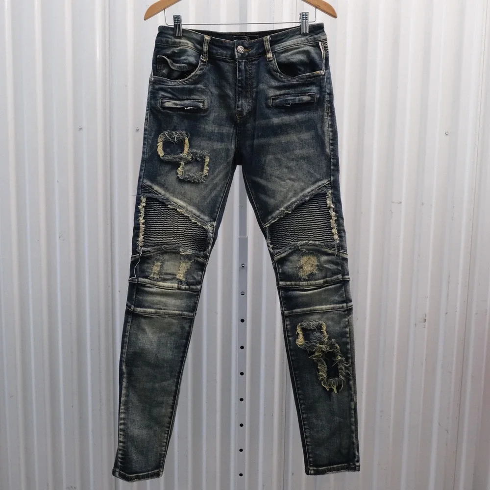 Damati Distressed Jeans‎ Moto Style Biker Men's Size 30x32